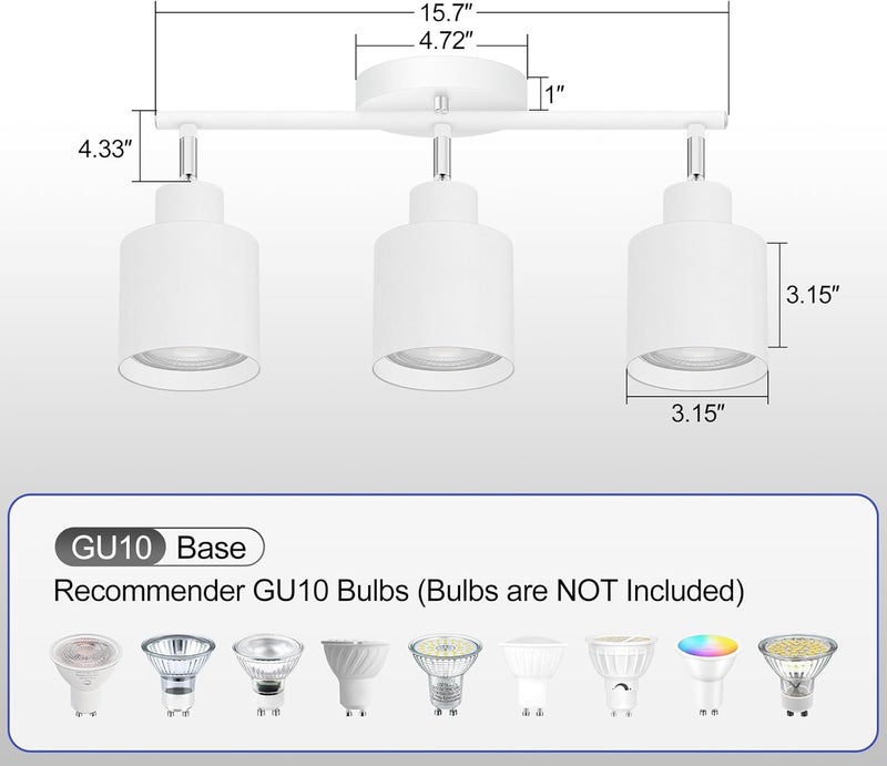 BoostArea Store 3-Light Led Track Lighting,White Ceiling Lighting Fixtures,Wall Sconces Ceiling Spotlight with Foldable Light Arms for Kitchen, Closet, Bedroom,GU10 Socket, Bulbs Not Included - Image 5